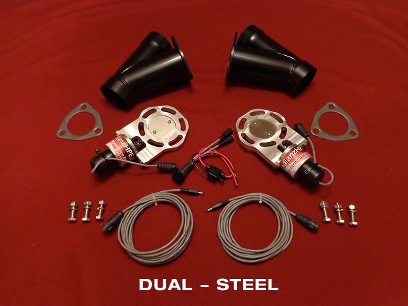 Badlanz HPE Dual 2.5 Inch Electric Exhaust Cutout Steel Y Kit - Click Image to Close